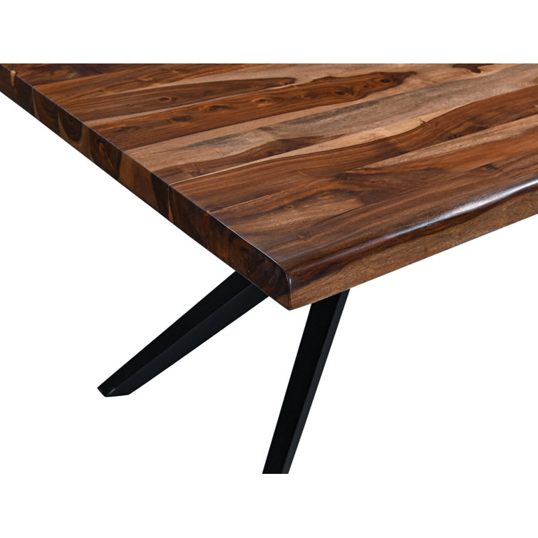 Natural Sheesham Wood Rectangular Dining Table with Black Iron Legs