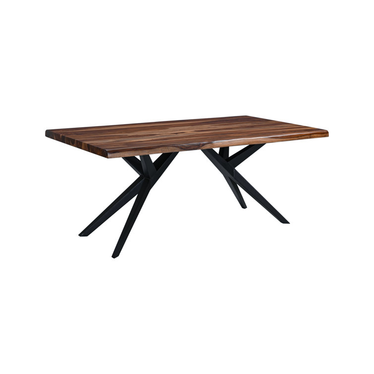 Natural Sheesham Wood Rectangular Dining Table with Black Iron Legs