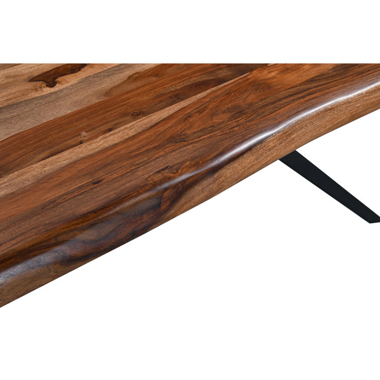Natural Sheesham Wood Rectangular Dining Table with Black Iron Legs