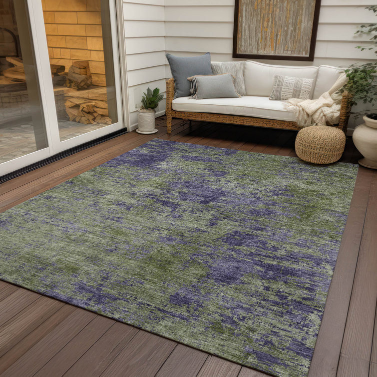Machine Washable Olive and Purple Synthetic Area Rug