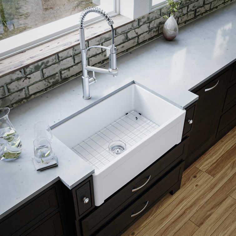 White 30" Single Bowl Fireclay Farmhouse Kitchen Sink