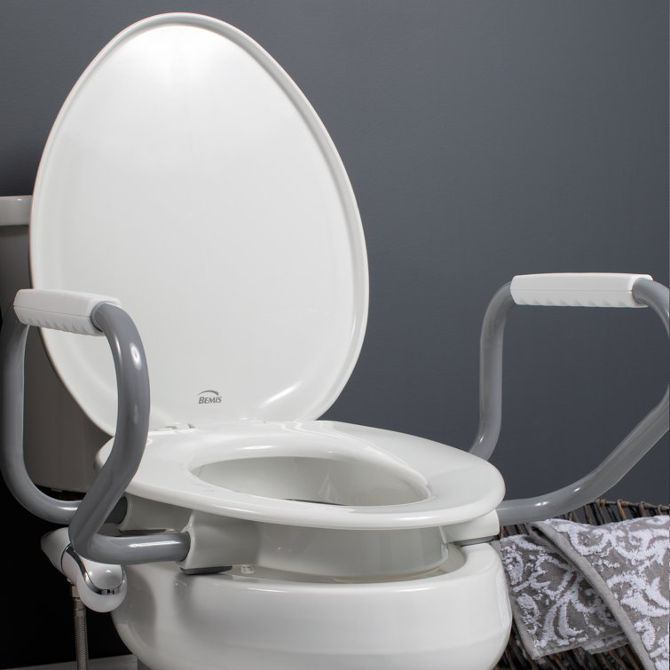 White Raised Toilet Seat with Handles and Bidet Attachment