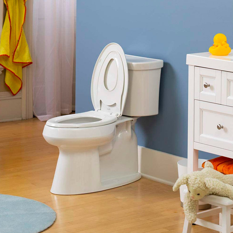 White Elongated Plastic Toilet Seat with Built-In Potty Training