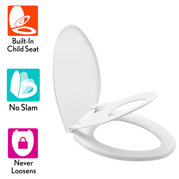 White Elongated Plastic Toilet Seat with Built-In Potty Training