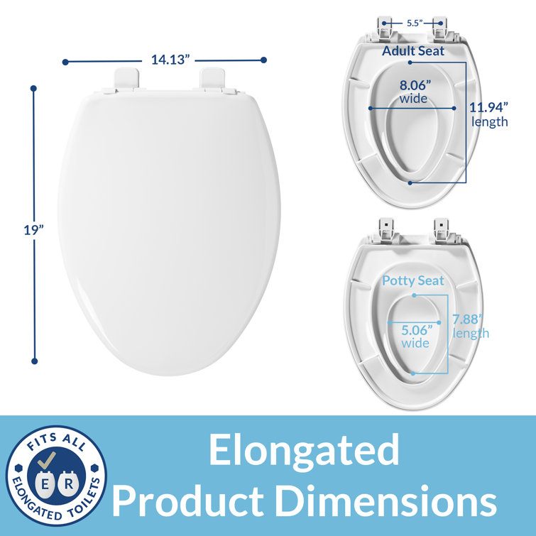 White Elongated Plastic Toilet Seat with Built-In Potty Training