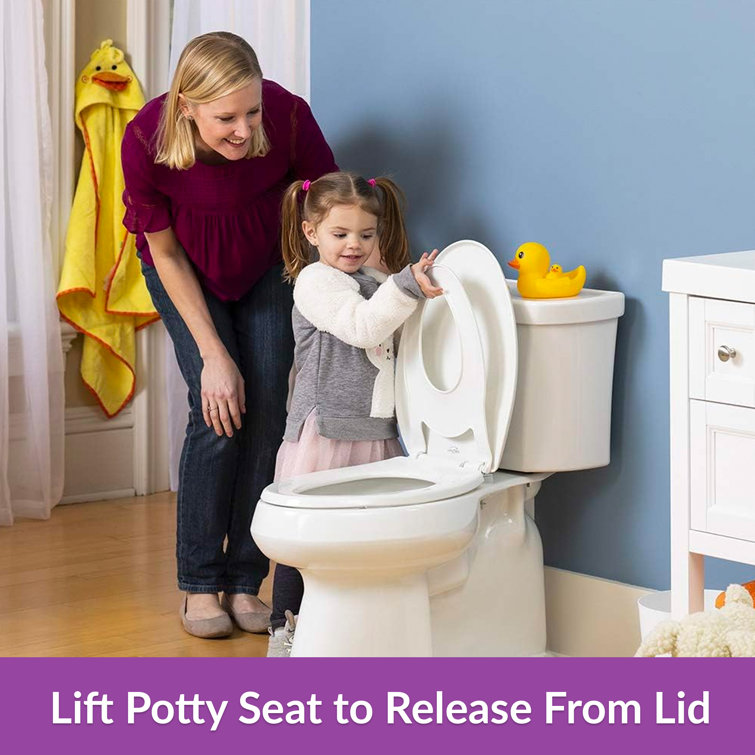 White Elongated Plastic Toilet Seat with Built-In Potty Training