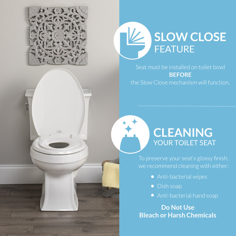 White Elongated Plastic Toilet Seat with Built-In Potty Training