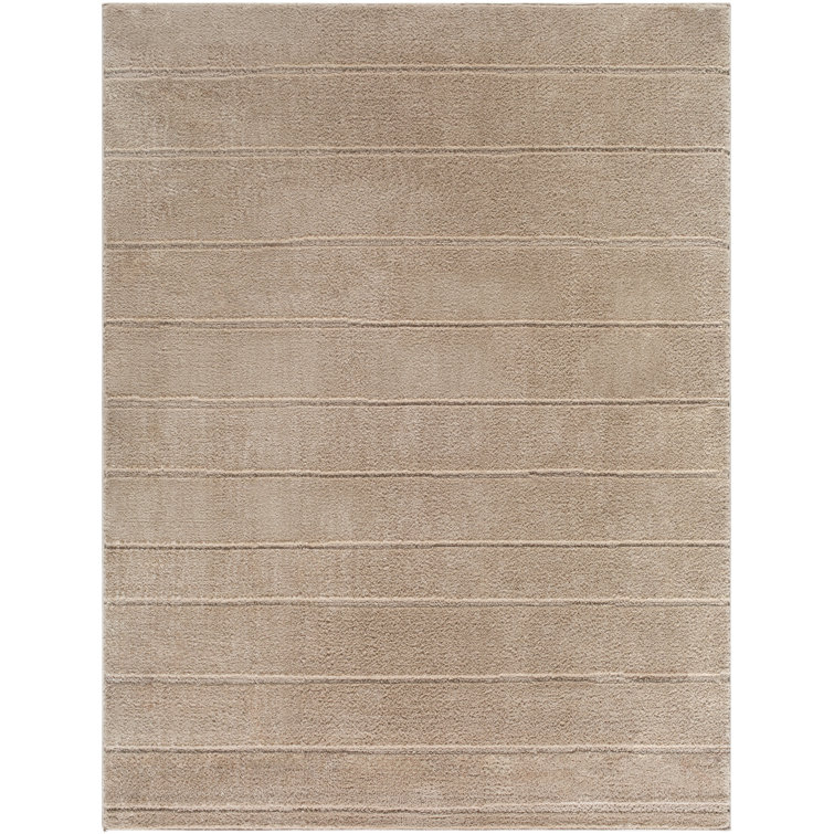 Taupe High Pile Striped Synthetic Area Rug