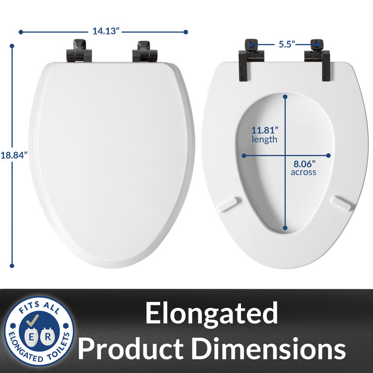 White Gloss Elongated Toilet Seat with Matte Black Metal Hinges
