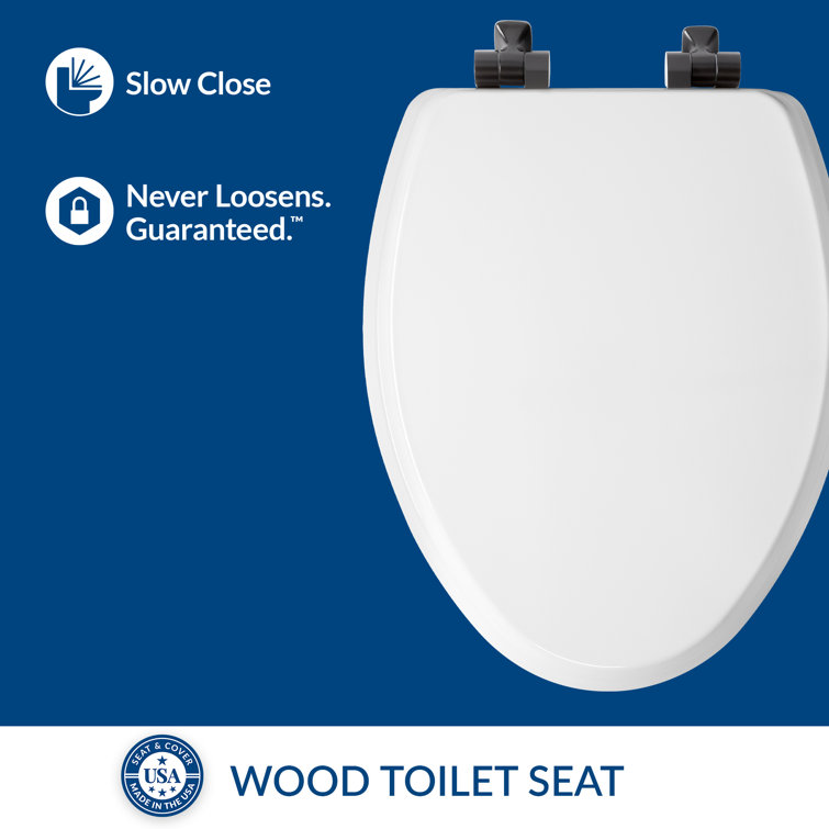 White Gloss Elongated Toilet Seat with Matte Black Metal Hinges