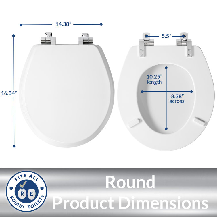 White Round Soft Close Enameled Wood Toilet Seat with Chrome Hinges