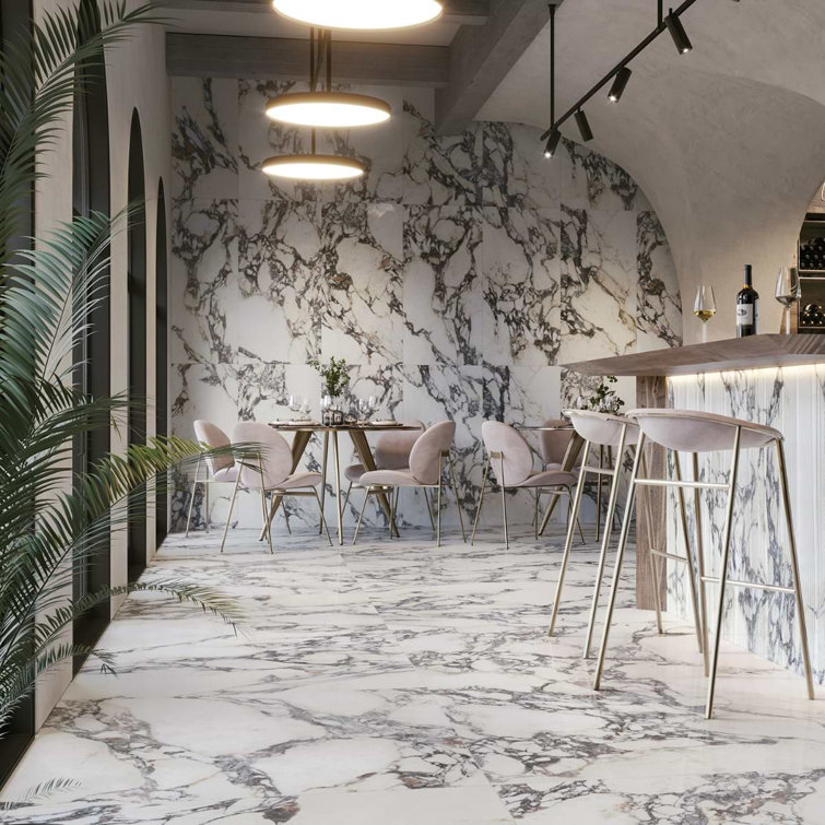 Signature 48x48 White Marble Look Satin Porcelain Tile