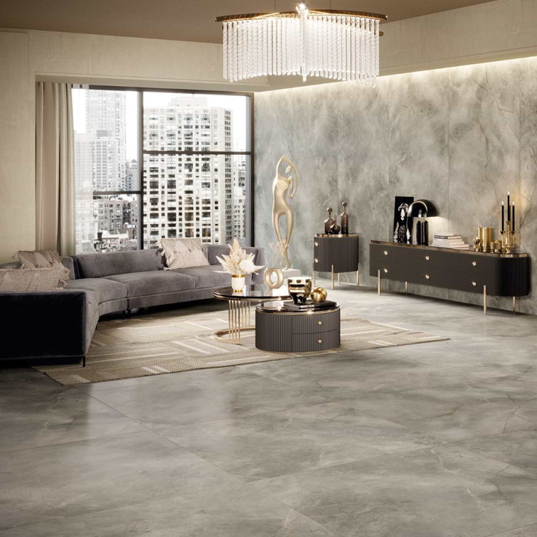 Signature 47.24'' Gray Marble Look Satin Porcelain Tile