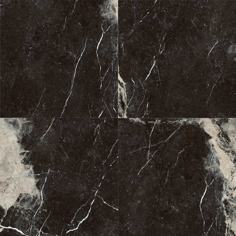 Large Black and Beige Marble Look Satin Porcelain Tile