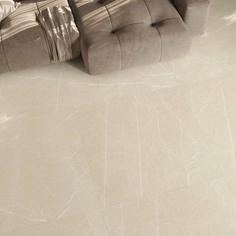 Cream Marble Look Satin Porcelain Large Format Tile