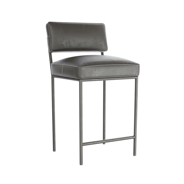 Graphite Gray Leather and Metal Counter Stool
