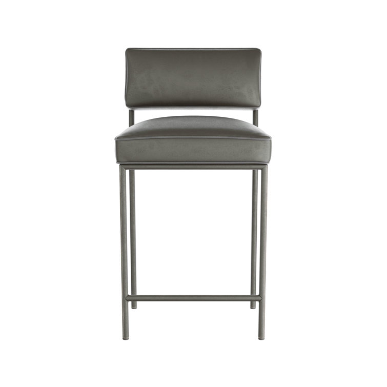Graphite Gray Leather and Metal Counter Stool