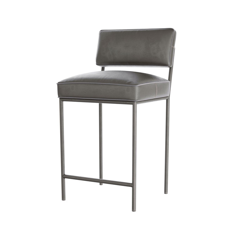 Graphite Gray Leather and Metal Counter Stool
