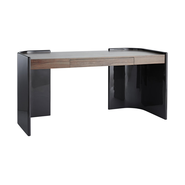 Gray and Black Wood Desk with Drawer and Charcoal Lacquer Finish
