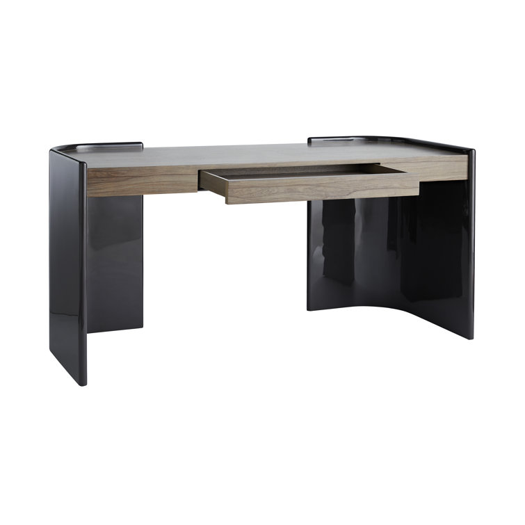 Gray and Black Wood Desk with Drawer and Charcoal Lacquer Finish