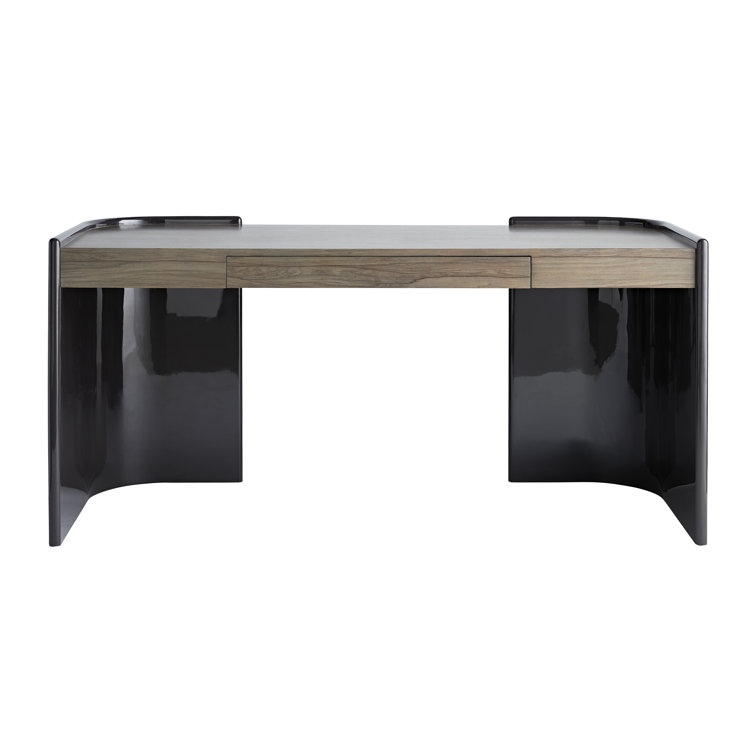 Gray and Black Wood Desk with Drawer and Charcoal Lacquer Finish