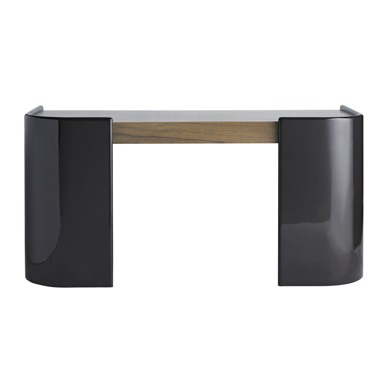 Gray and Black Wood Desk with Drawer and Charcoal Lacquer Finish