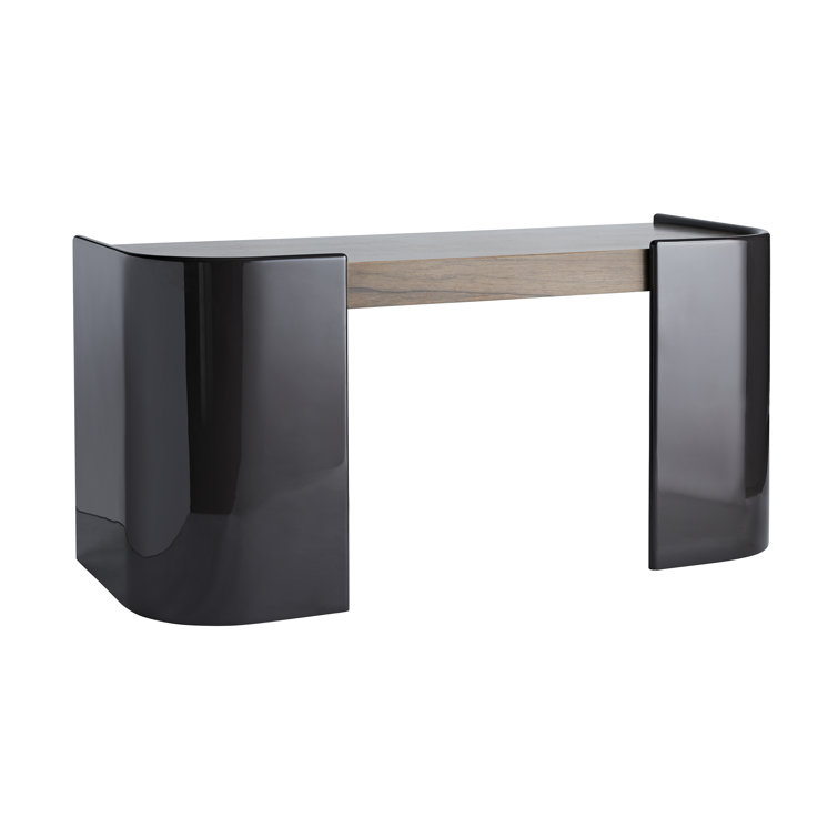 Gray and Black Wood Desk with Drawer and Charcoal Lacquer Finish