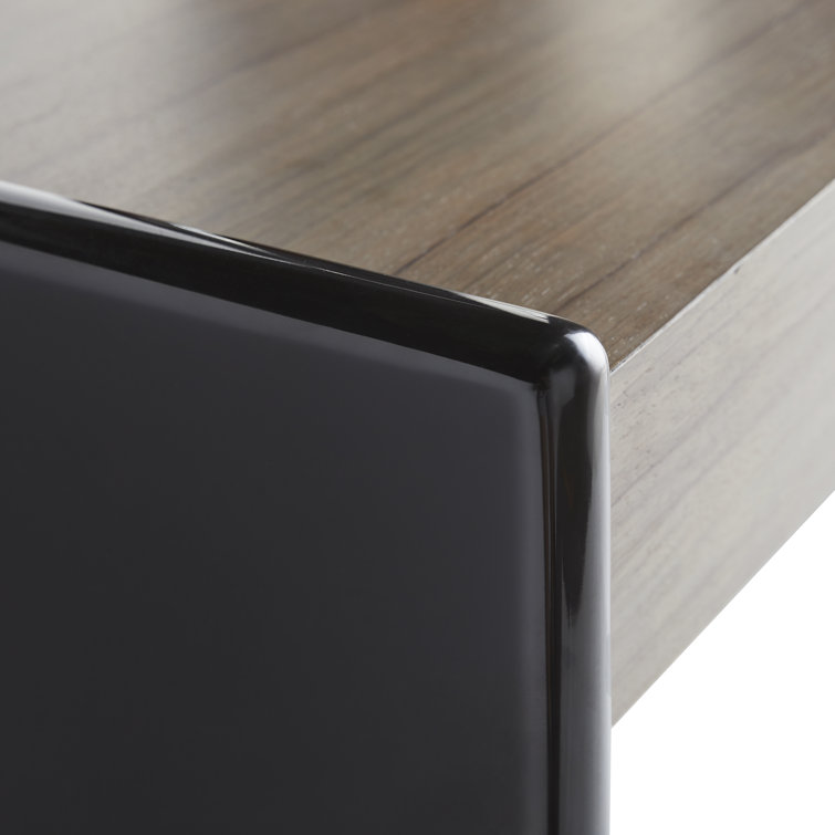 Gray and Black Wood Desk with Drawer and Charcoal Lacquer Finish