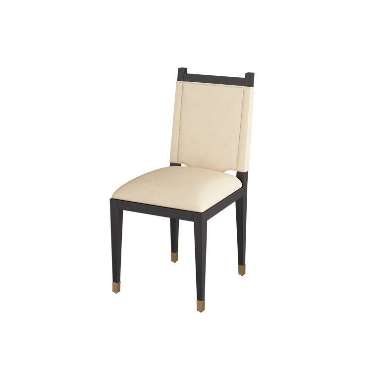 Ivory Leather Upholstered Side Chair with Ebony Wood Frame