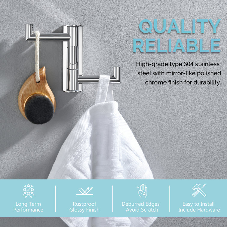 Polished Chrome Triple Swivel Stainless Steel Towel Hook