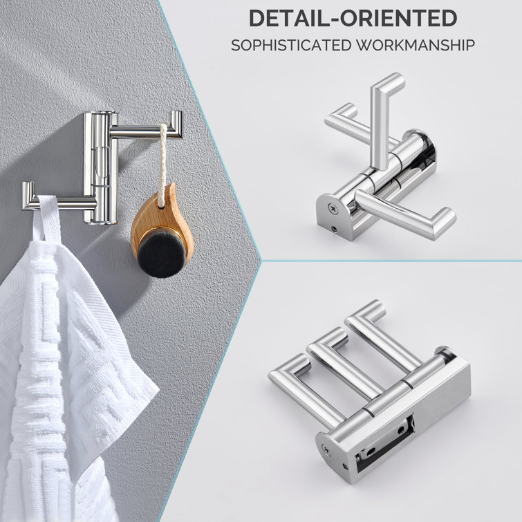 Polished Chrome Triple Swivel Stainless Steel Towel Hook