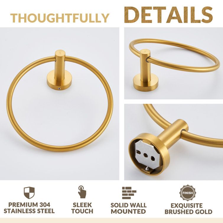 Brushed Brass Circular Wall Mounted Towel Ring