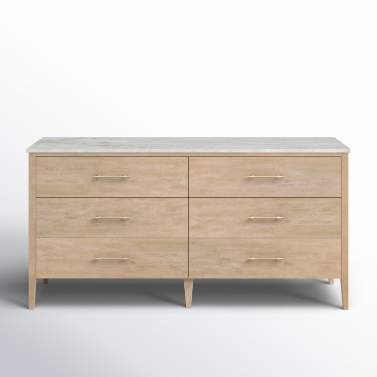 Mayfair Light Beige Wood and Marble Double Dresser