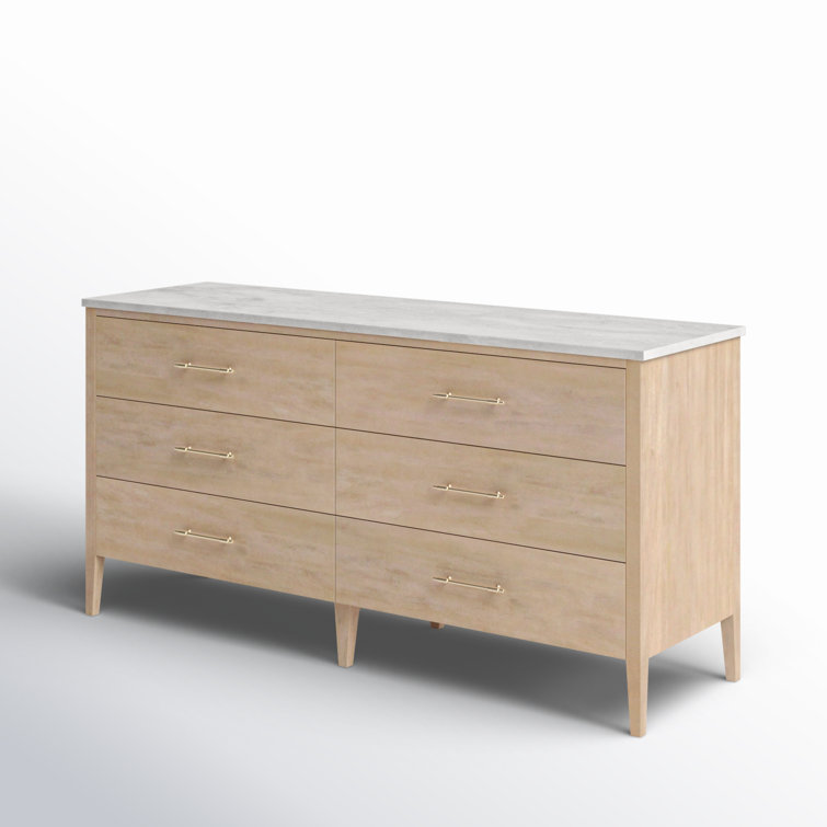 Mayfair Light Beige Wood and Marble Double Dresser