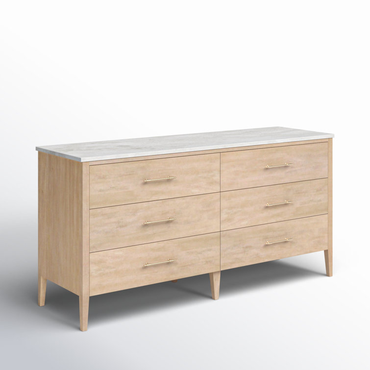 Mayfair Light Beige Wood and Marble Double Dresser