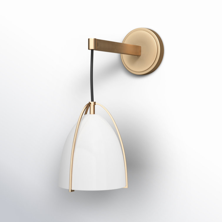 Satin Brass Outdoor Dimmable Wall Sconce with Matte White Shade
