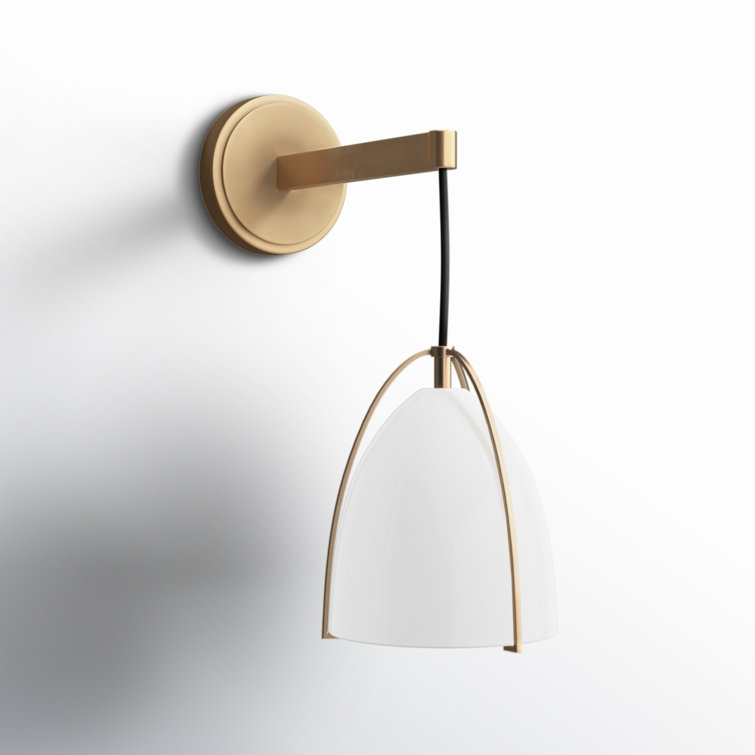 Satin Brass Outdoor Dimmable Wall Sconce with Matte White Shade