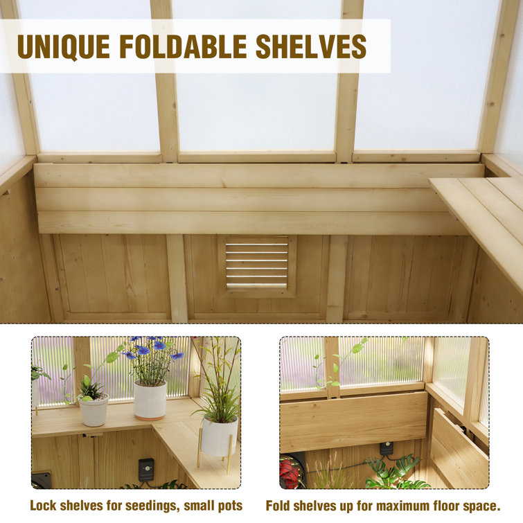 7x6 ft Beige Cedar and Polycarbonate Walk-In Greenhouse