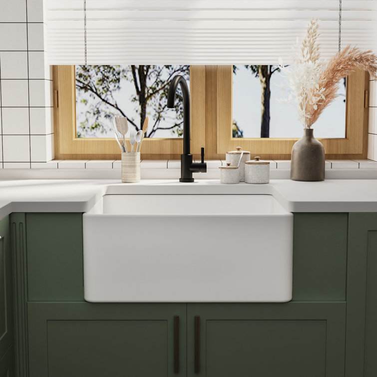White Fireclay 24" Single Bowl Farmhouse Sink