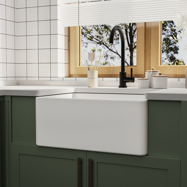 White Fireclay 24" Single Bowl Farmhouse Sink