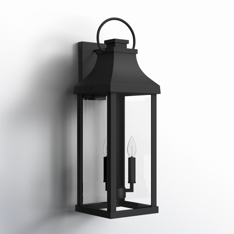 Bradford Dimmable 3-Light Outdoor Wall Lantern in Black with Clear Glass