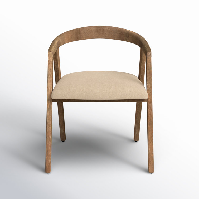 Beige Linen Upholstered Arm Chair with Wood Frame