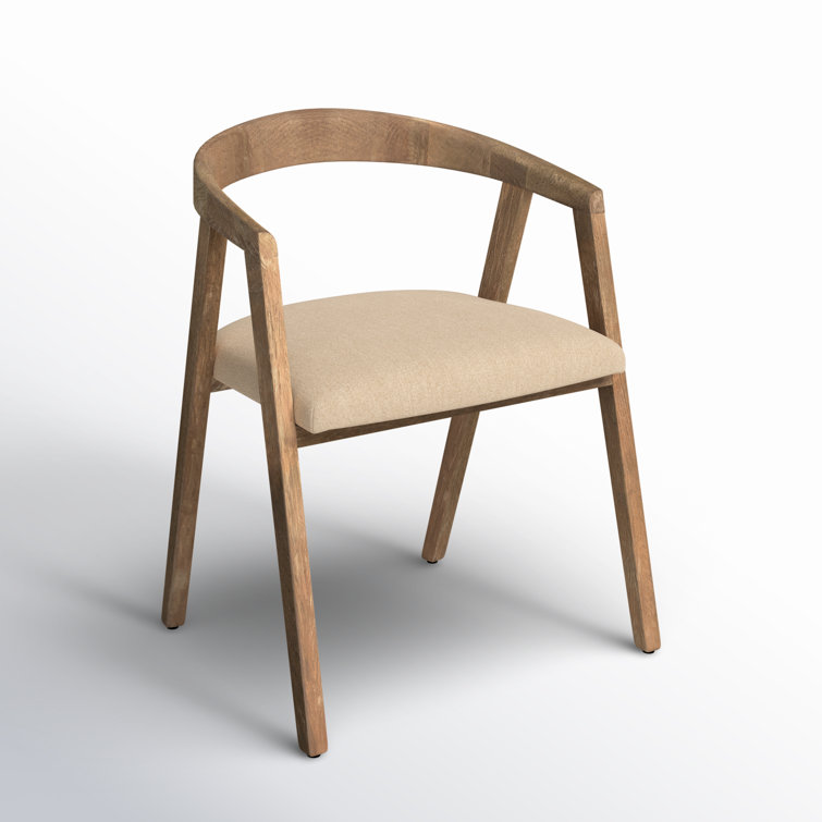Beige Linen Upholstered Arm Chair with Wood Frame