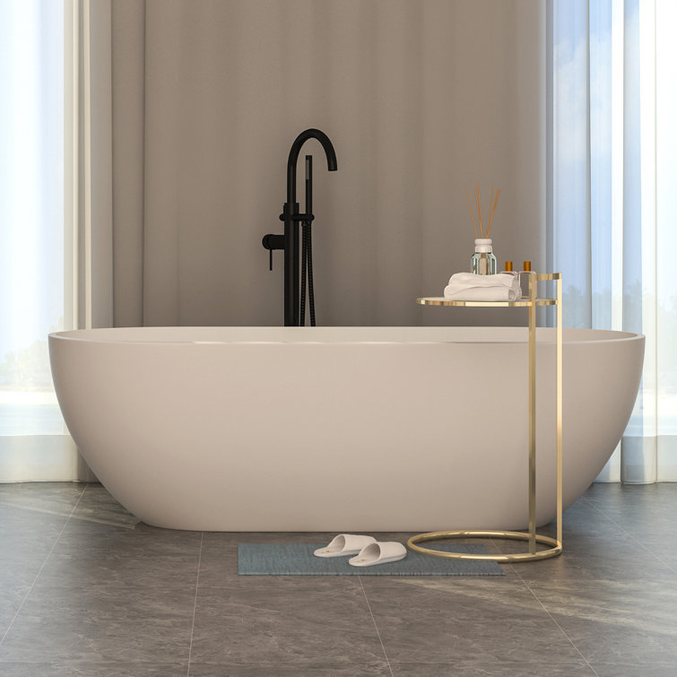 69'' Matte White Stone Resin Freestanding Soaking Bathtub