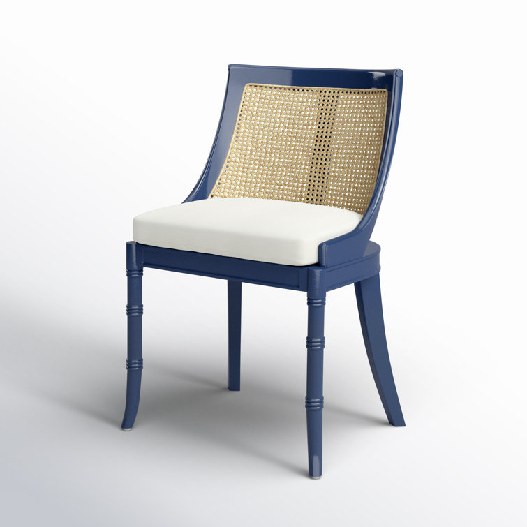 Parisian Blue Mahogany and Cane Side Chair with Linen Cushion