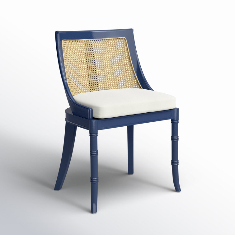 Parisian Blue Mahogany and Cane Side Chair with Linen Cushion