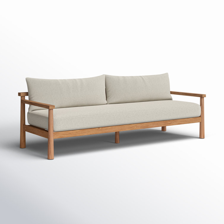 Naria 96'' Medium Brown Teak Outdoor Sofa with Cream Cushions