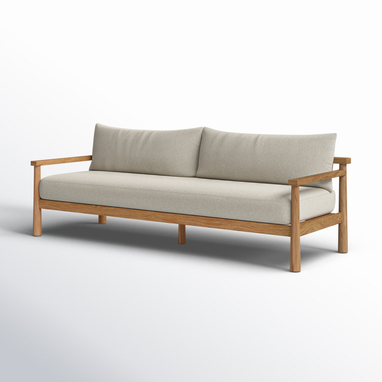 Naria 96'' Medium Brown Teak Outdoor Sofa with Cream Cushions