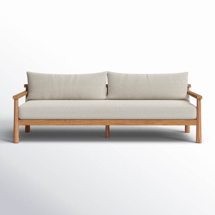 Naria 96'' Medium Brown Teak Outdoor Sofa with Cream Cushions