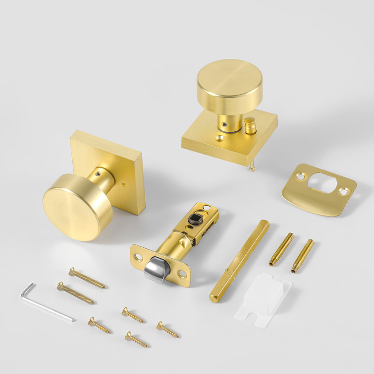 Satin Brass Round Privacy Door Knob with Keyless Lock